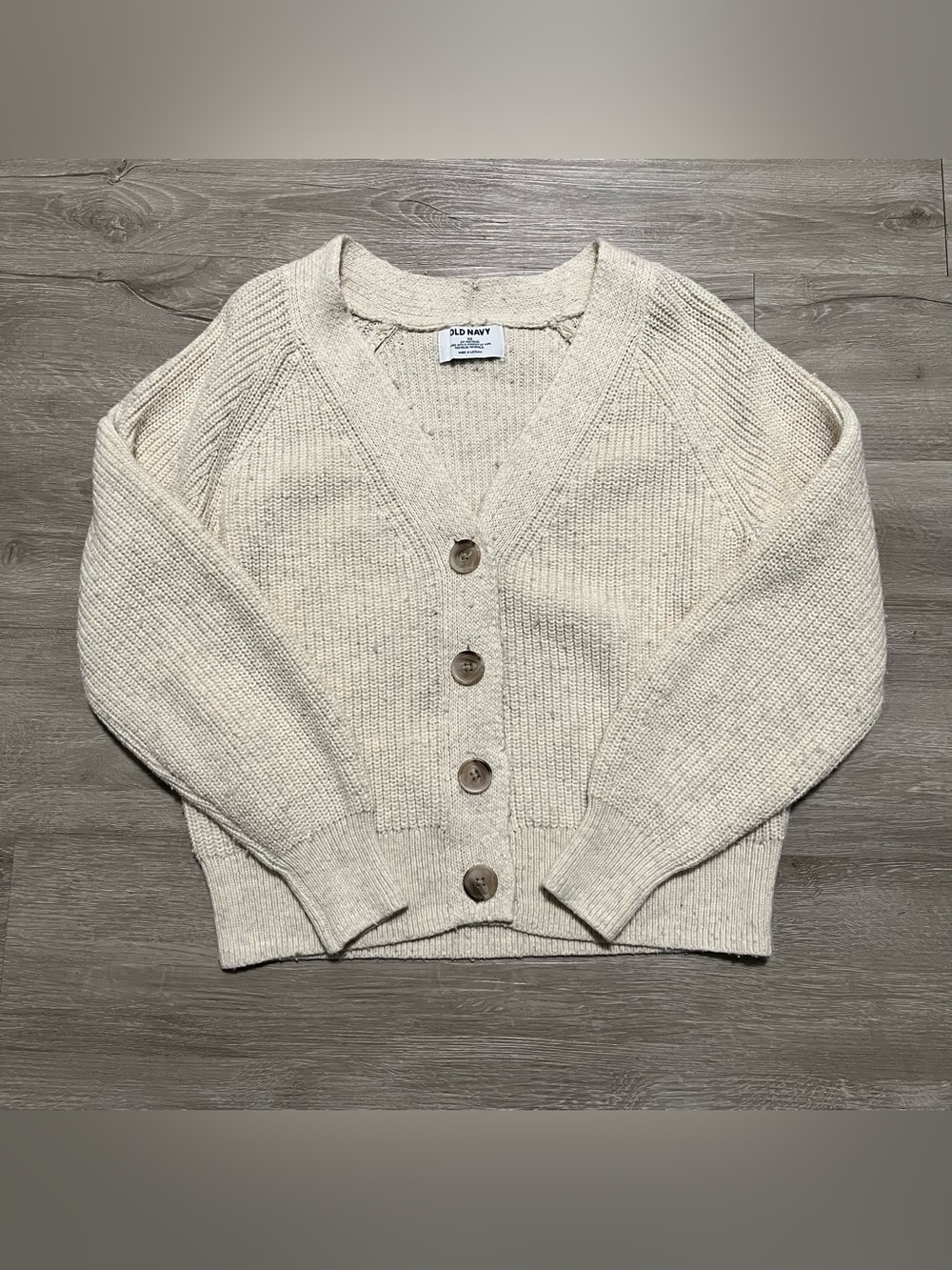 Old Navy Cream Button-Front V-Neck Knit Cardigan